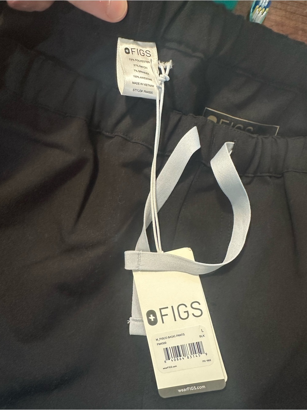 Figs Black scrub pants technical fit with White Drawcord - Picture 6 of 7